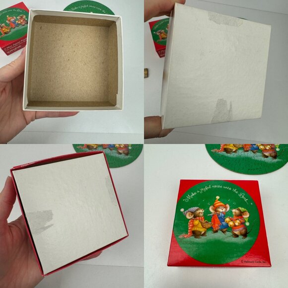 Vtg Christmas Holiday Mice Green Springbok Hallmark 7in Round Cardboard Puzzle - Picture 14 of 14